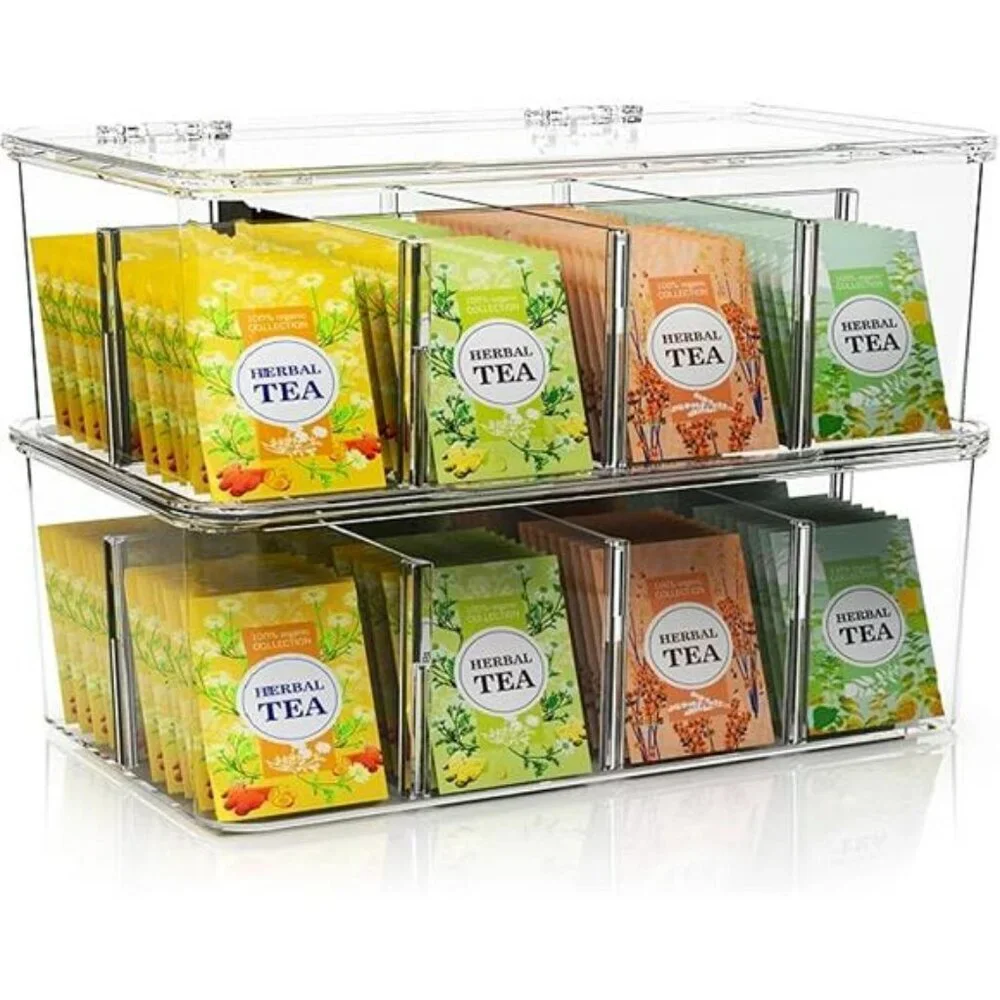 Utopia Home Tea Bag Organizer 2 Pack Stackable Clear Storage Kitchen Organizer
